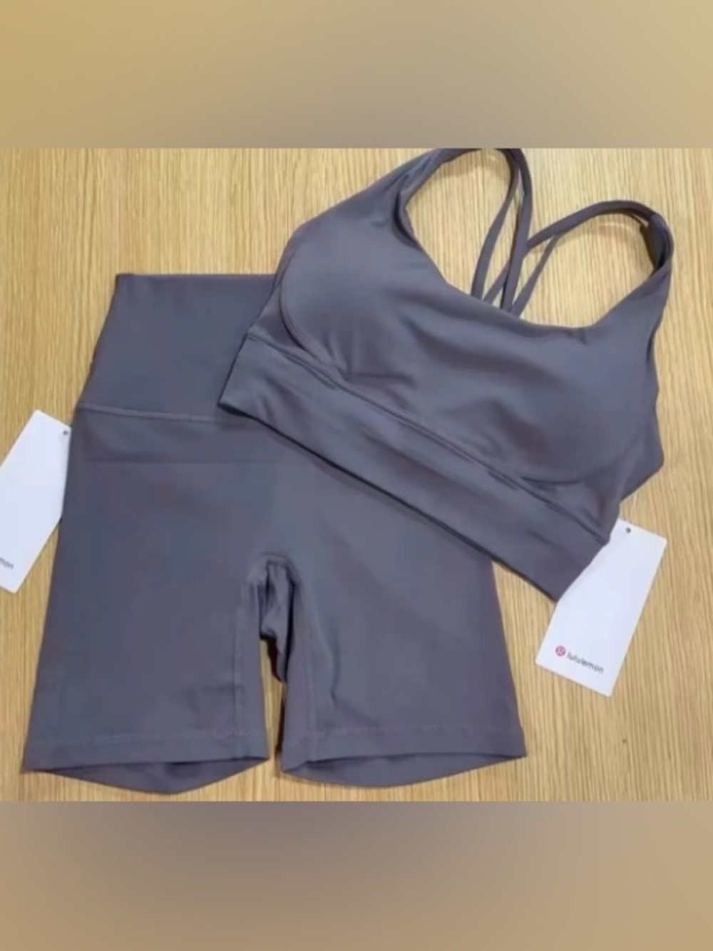 lululemon athletica Gray Strappy Sports Bra & High-Waist Shorts set